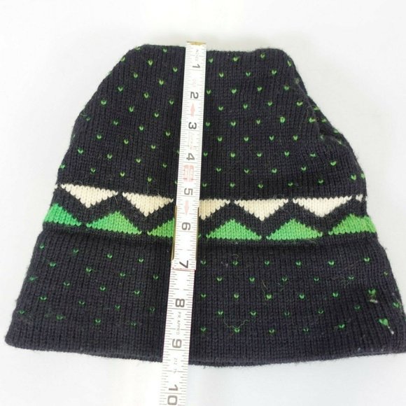 KNITS by HART USA Men's Black Green Ski Hat OS Beanie 100% Wool Winter Cozy - Picture 6 of 10